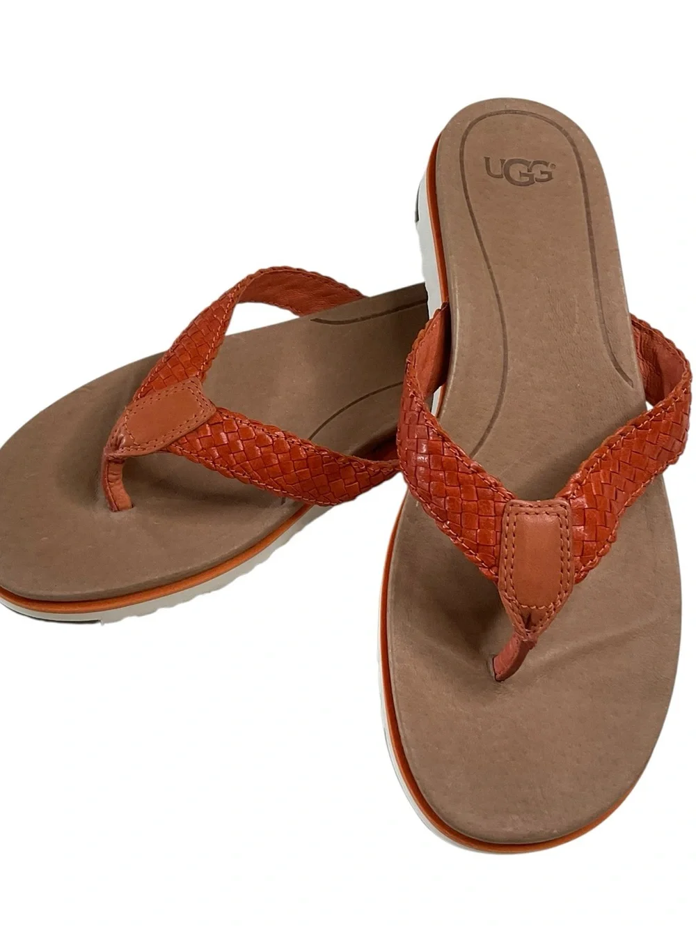 UGG Lorrie Women's Orange Braided Leather Thong Sandals Size 7